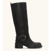 CHAUSSURES FEMME BOTTES CAVALIERE NOIR BOUCLE ARGENT