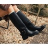 CHAUSSURES FEMME BOTTES CAVALIERE NOIR BOUCLE ARGENT