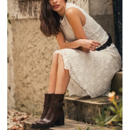 CHAUSSURES FEMME BOTTINES ELEGANTE MINIMALISTE TALON BLOC MISS MINDY MARRON