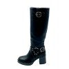 CHAUSSURES FEMME BOTTES NOIRE FEMME À TALON BLOC – STYLE ROCK CHIC AVEC BOUCLES MÉTAL