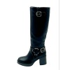 CHAUSSURES FEMME BOTTES NOIRE FEMME À TALON BLOC – STYLE ROCK CHIC AVEC BOUCLES MÉTAL