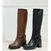 CHAUSSURES FEMME BOTTES NOIRE FEMME À TALON BLOC – STYLE ROCK CHIC AVEC BOUCLES MÉTAL