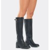 BOTTES MONTANTES TALON CARRE NOIR BOUCLE MISS ANAE
