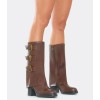 CHAUSSURES FEMME BOTTES MI HAUTES MULTI BOUCLES TALON CARRE MISS RONDA MARRON