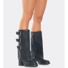 CHAUSSURES FEMME BOTTES MI HAUTES MULTI BOUCLES TALON CARRE MISS RONDA NOIR