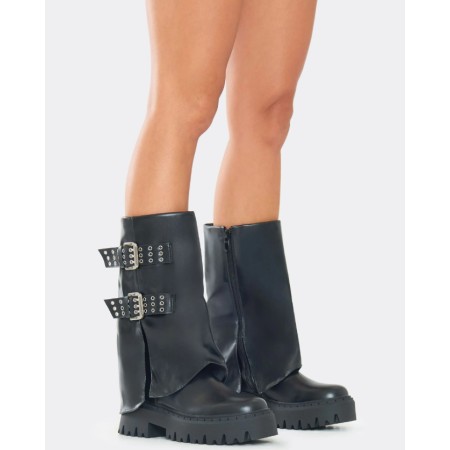 CHAUSSURES FEMME BOTTES BOTTINES BOUCLES RIVETS MISS BARYL NOIR