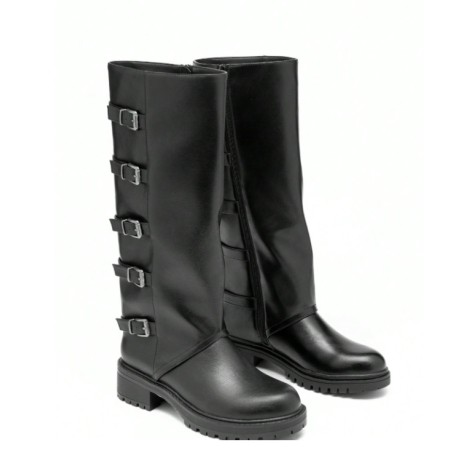 CHAUSSURES FEMME BOTTES HAUTES MULTI BOUCLES BICKER MISS ALMA NOIR