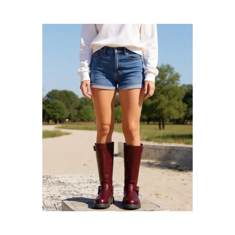 CHAUSSURES FEMME BOTTES HAUTES ROUGE BORDEAU BICKER MISS ADRIAN