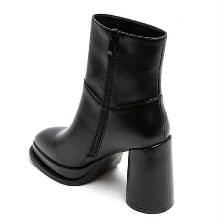 BOTTINES NOIR SIMILI CUIR À TALON CARRÉ CONFORT MAX AVEC STYLE MISS EMILY NOIR