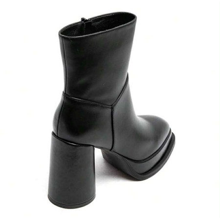 BOTTINES NOIR SIMILI CUIR À TALON CARRÉ CONFORT MAX AVEC STYLE MISS EMILY NOIR
