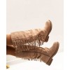 BOTTES HAUTES PLATES EN SUÉDINE AVEC FRANGES STYLE BOHÈME CHIC MISS CHICA BEIGE