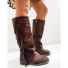 BOTTES HAUTES PLATES EN SUÉDINE AVEC FRANGES STYLE BOHÈME CHIC MISS CHICA MARRON