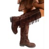 BOTTES HAUTES PLATES EN SUÉDINE AVEC FRANGES STYLE BOHÈME CHIC MISS CHICA MARRON