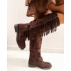 BOTTES HAUTES PLATES EN SUÉDINE AVEC FRANGES STYLE BOHÈME CHIC MISS CHICA MARRON