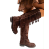 BOTTES HAUTES PLATES EN SUÉDINE AVEC FRANGES STYLE BOHÈME CHIC MISS CHICA MARRON