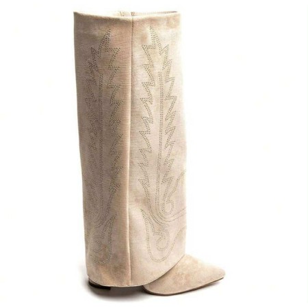 BOTTES HAUTES WESTERN FEMME – BRODERIE ÉLÉGANTE, BOUT POINTU ET TALON CONFORTABLE MISS BRENDA BEIGE