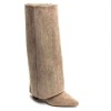 BOTTES HAUTES WESTERN FEMME – BRODERIE ÉLÉGANTE, BOUT POINTU ET TALON CONFORTABLE MISS BRENDA TAUPE