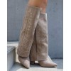 BOTTES HAUTES WESTERN FEMME – BRODERIE ÉLÉGANTE, BOUT POINTU ET TALON CONFORTABLE MISS BRENDA TAUPE