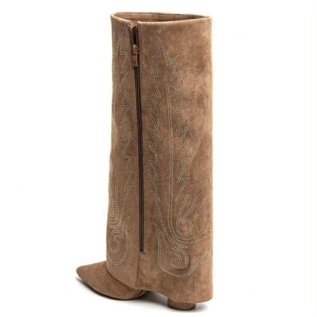 BOTTES HAUTES WESTERN FEMME – BRODERIE ÉLÉGANTE, BOUT POINTU ET TALON CONFORTABLE MISS BRENDA CAMEL