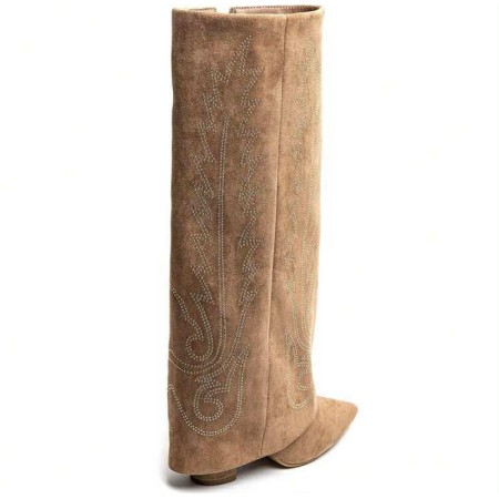 BOTTES HAUTES WESTERN FEMME – BRODERIE ÉLÉGANTE, BOUT POINTU ET TALON CONFORTABLE MISS BRENDA CAMEL