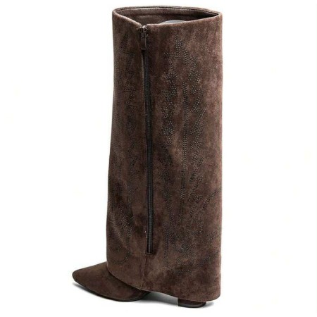 BOTTES HAUTES WESTERN FEMME – BRODERIE ÉLÉGANTE, BOUT POINTU ET TALON CONFORTABLE MISS BRENDA CHOCO