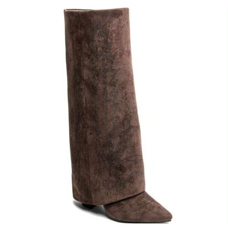 BOTTES HAUTES WESTERN FEMME – BRODERIE ÉLÉGANTE, BOUT POINTU ET TALON CONFORTABLE MISS BRENDA CHOCO