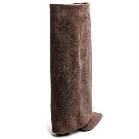 BOTTES HAUTES WESTERN FEMME – BRODERIE ÉLÉGANTE, BOUT POINTU ET TALON CONFORTABLE MISS BRENDA CHOCO