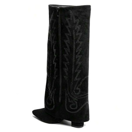 BOTTES HAUTES WESTERN FEMME – BRODERIE ÉLÉGANTE, BOUT POINTU ET TALON CONFORTABLE MISS BRENDA NOIR