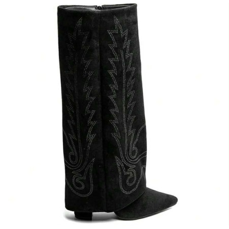 BOTTES HAUTES WESTERN FEMME – BRODERIE ÉLÉGANTE, BOUT POINTU ET TALON CONFORTABLE MISS BRENDA NOIR
