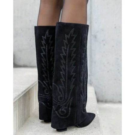 BOTTES HAUTES WESTERN FEMME – BRODERIE ÉLÉGANTE, BOUT POINTU ET TALON CONFORTABLE MISS BRENDA NOIR