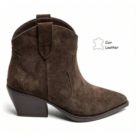 BOOTS WESTERN FEMME EN CUIR SUÉDÉ – STYLE COWBOY CHIC MISS MARINA CHOCO