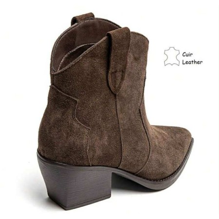 BOOTS WESTERN FEMME EN CUIR SUÉDÉ – STYLE COWBOY CHIC MISS MARINA CHOCO