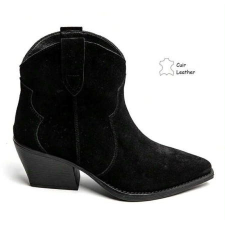 BOOTS WESTERN FEMME EN CUIR SUÉDÉ – STYLE COWBOY CHIC MISS MARINA NOIR