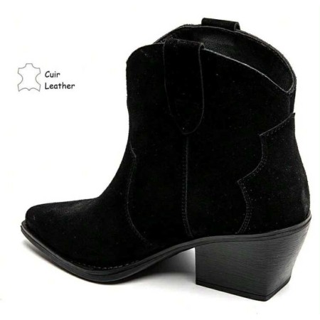 BOOTS WESTERN FEMME EN CUIR SUÉDÉ – STYLE COWBOY CHIC MISS MARINA NOIR
