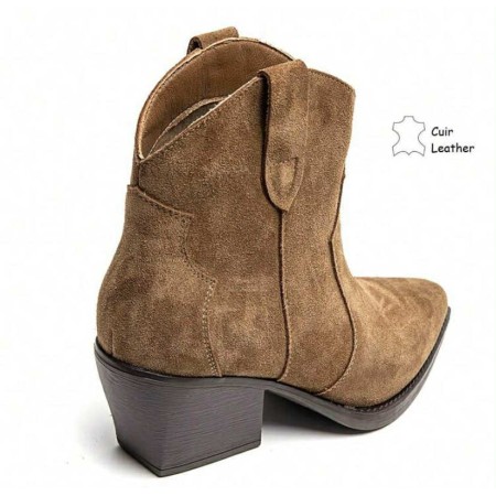 BOOTS WESTERN FEMME EN CUIR SUÉDÉ – STYLE COWBOY CHIC MISS MARINA CAMEL