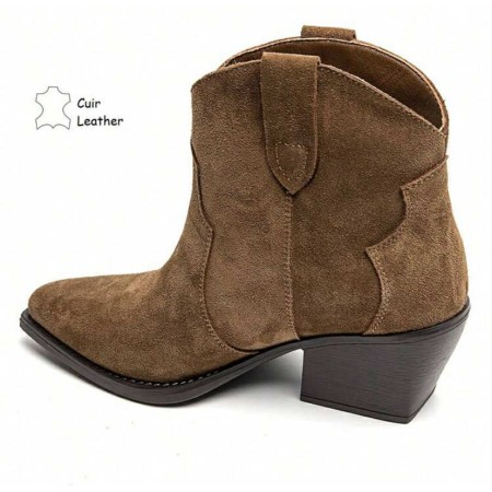 BOOTS WESTERN FEMME EN CUIR SUÉDÉ – STYLE COWBOY CHIC MISS MARINA CAMEL