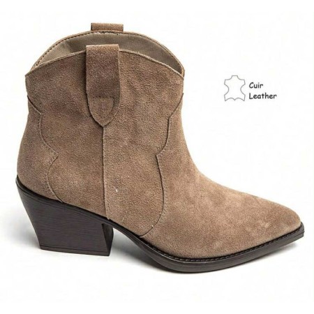 BOOTS WESTERN FEMME EN CUIR SUÉDÉ – STYLE COWBOY CHIC MISS MARINA BEIGE