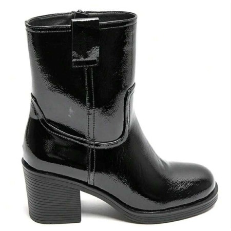 Bottines noires talon carré confortable – Mode femme chic vernis