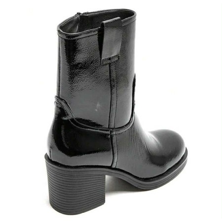 Bottines noires talon carré confortable – Mode femme chic vernis