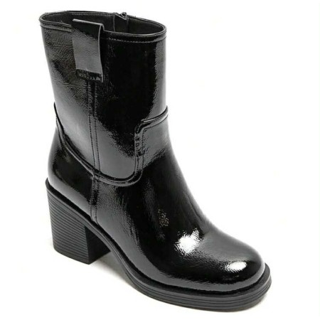 Bottines noires talon carré confortable – Mode femme chic vernis
