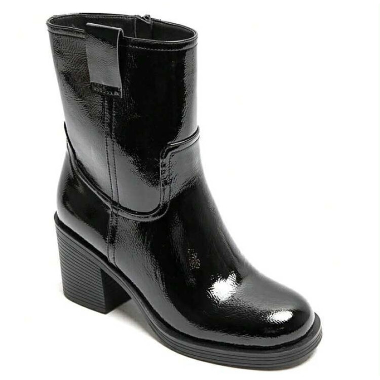 Bottines noires talon carré confortable – Mode femme chic vernis Bottines noires talon carré confortable – Mode femme chic vernis