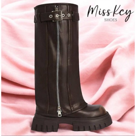 Bottes Biker épaisses avec zip – Style rock et confort au quotidien