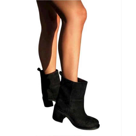 Bottines en daim femme talon carré confortable – Noir, Beige, Choco