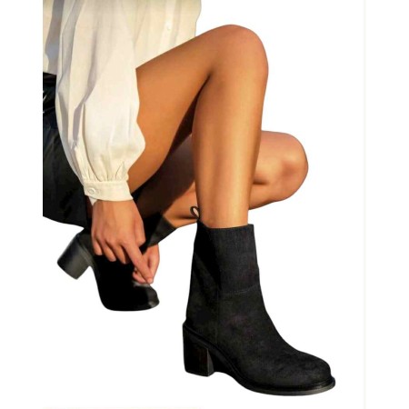 Bottines en daim femme talon carré confortable – Noir, Beige, Choco