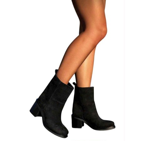 Bottines en daim femme talon carré confortable – Noir, Beige, Choco