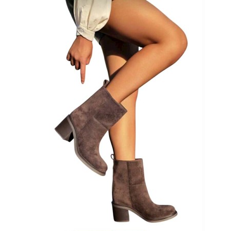 Bottines en daim femme talon carré confortable – Noir, Beige, Choco