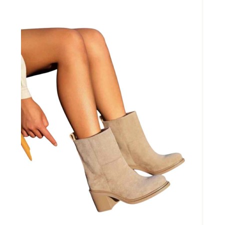 Bottines en daim femme talon carré confortable – Noir, Beige, Choco