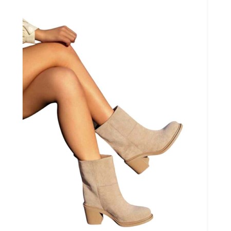Bottines en daim femme talon carré confortable – Noir, Beige, Choco