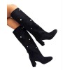 Bottes hautes en daim femme – Talon carré confortable – Beige, Noir