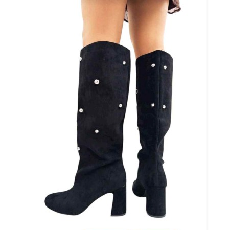 Bottes hautes en daim femme – Talon carré confortable – Beige, Noir